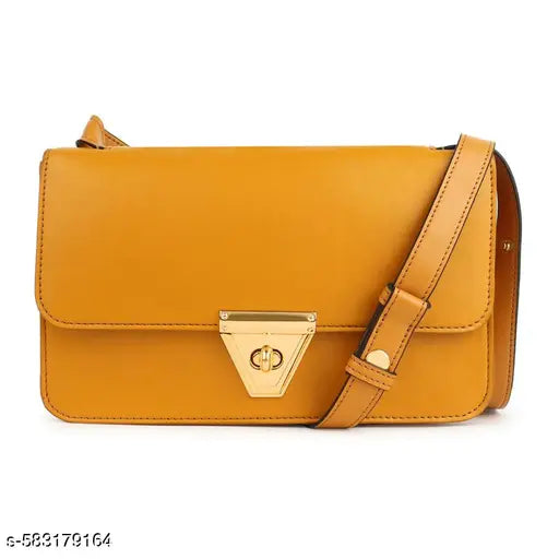 Berrylush Women Solid Yellow PU One-Handle Push Lock Embellished Shoulder/Sling Bag