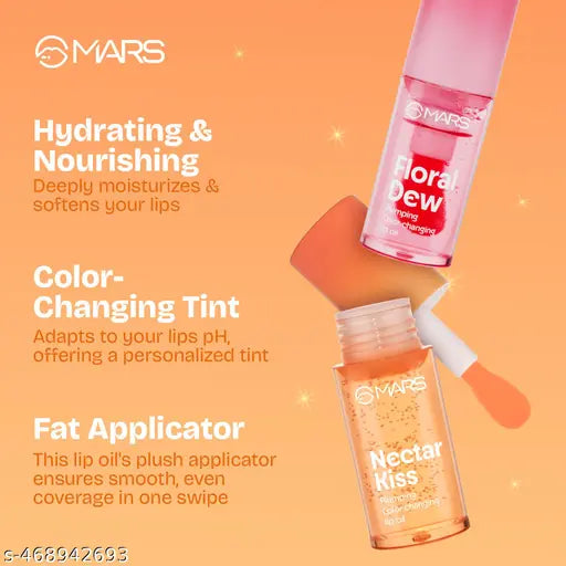 MARS Plumping Color Changing Lip Protector Oil (4.8ml) (FLORAL DEW) | Enriched with Olive Fruit Oil, Jojoba Oil, Hippophae Fruit Oil