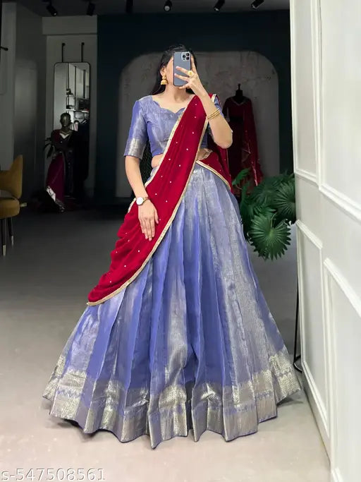 Lehenga Kanchipuram Zari Woven Lehenga with  Silk Dupatta & Blouse – Elegant Festive Wear, Fully Stitched & Stunning Design