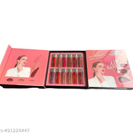 Ocean Beauty Professional 12pc Piece Long Lasting Liquid Lipstick Set Tint Oil Gloss Korean Lipsticks In Waterproof For Girls And Women Cute Combo Set Multicolor Nude Shade Red Pink Brown Matte Finish.