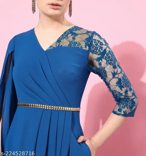 Miss Chase Women's Embellished V-neck Blue Dresses