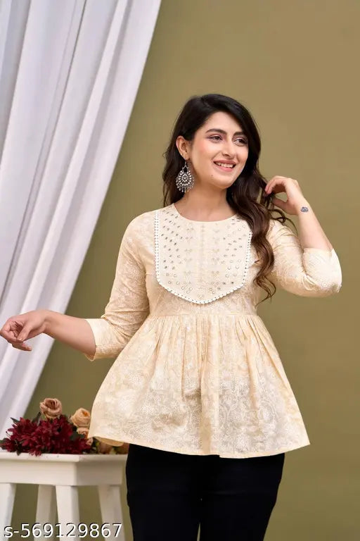 A&K Embroidered Lace Lurex Peplum Top