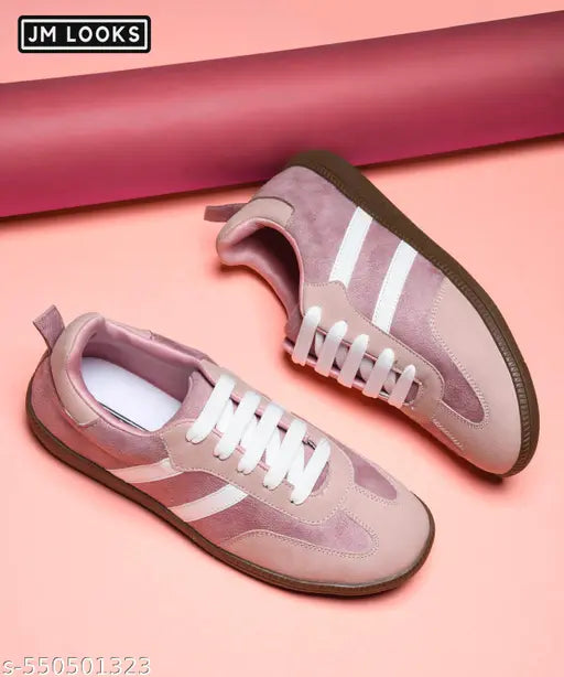 JM  LOOKS Women's Casual Sneakers Shoes Lace-up Chunky Sneakers Comfortable Lightweight Padded Sole - Peach