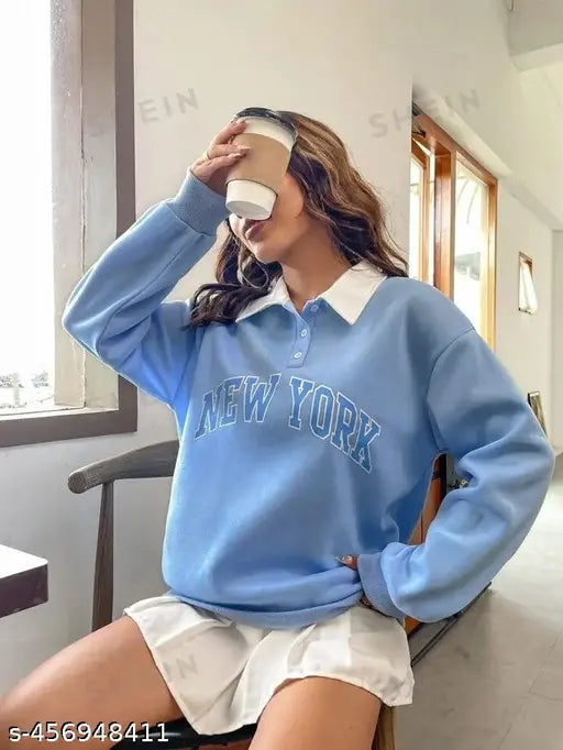 Collar Sweathsirt Full Sleeves Printed Winter Wear for Women