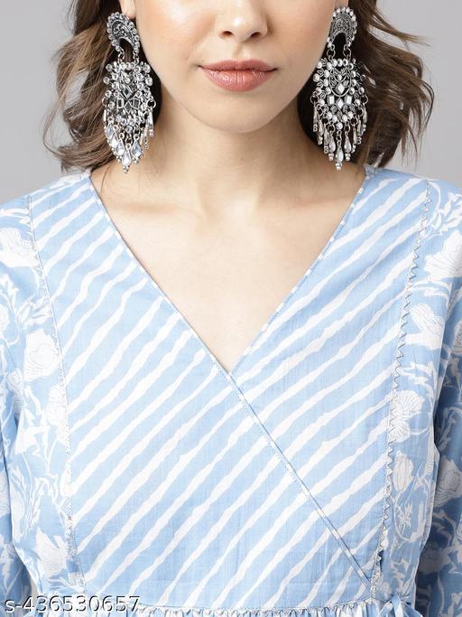 FIORRA Women's Blue Pure Cotton A-line Kurta with Pant