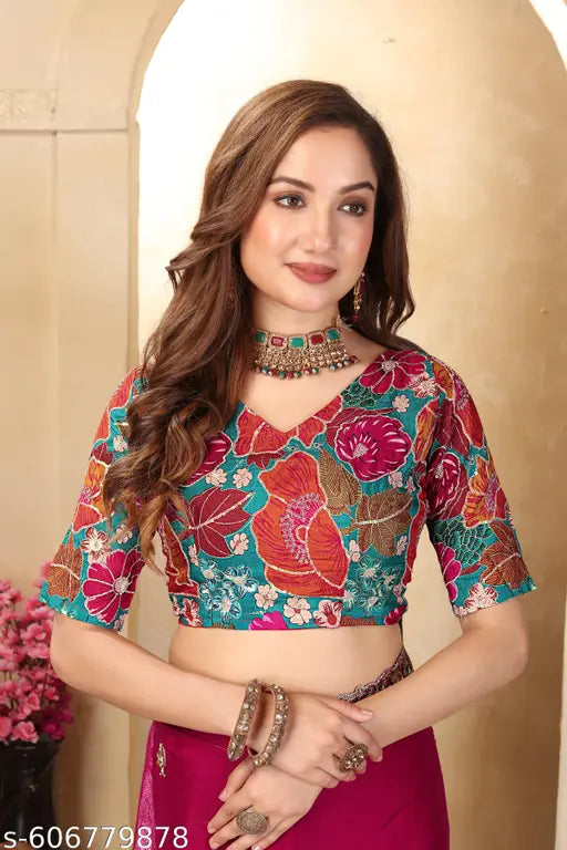 Miss Ethnik Women's Pink Handy Silk Embroidered Saree (ME-1285-Pink)