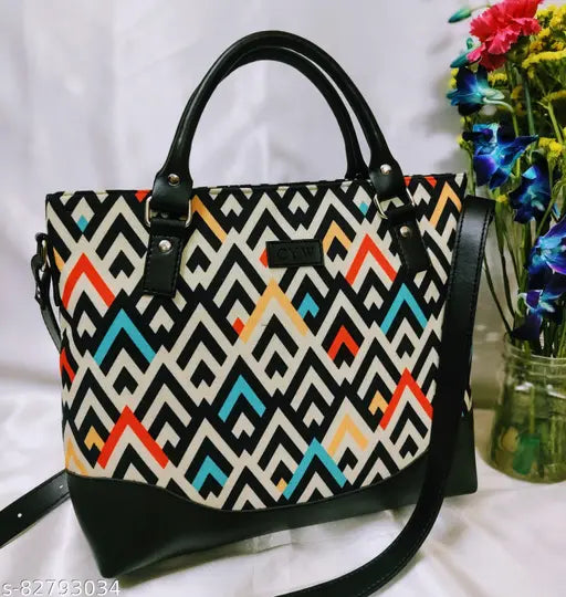 ZIPPERED Tote Bags || Women Geometric Print Shoulder Bag || Girls Multicolor Tote ||  Handbag for Women - Stylish & Durable Tote Bag