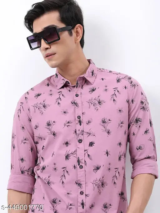 Ketch Men's Floral Regular Spread Collar Pink Shirts