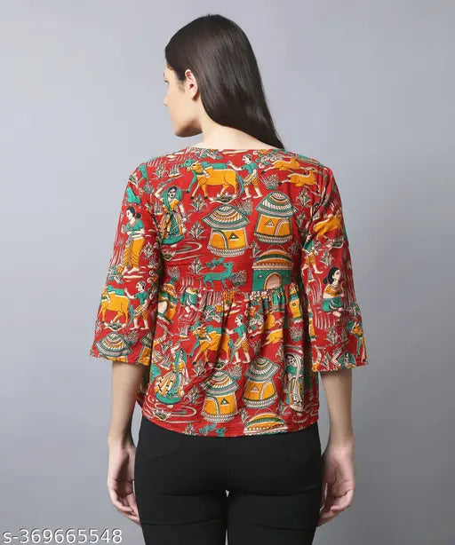 The Seamsters Crew Women’s Kalamkari Printed Cotton Tie Up Waist Empire Top