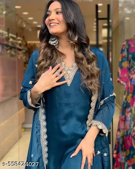 Chanderi Silk  Women Kurti With Bottomwear