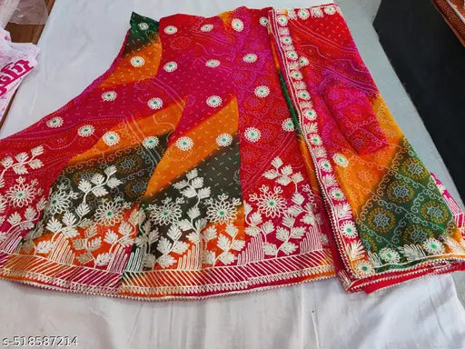 bandhani lehenga,new collection,best Jaipuri traditional lehanga-chunni!.pure goregette fabrics with beautiful charki gotta-patti work,with bandhani print georgette dupatta.