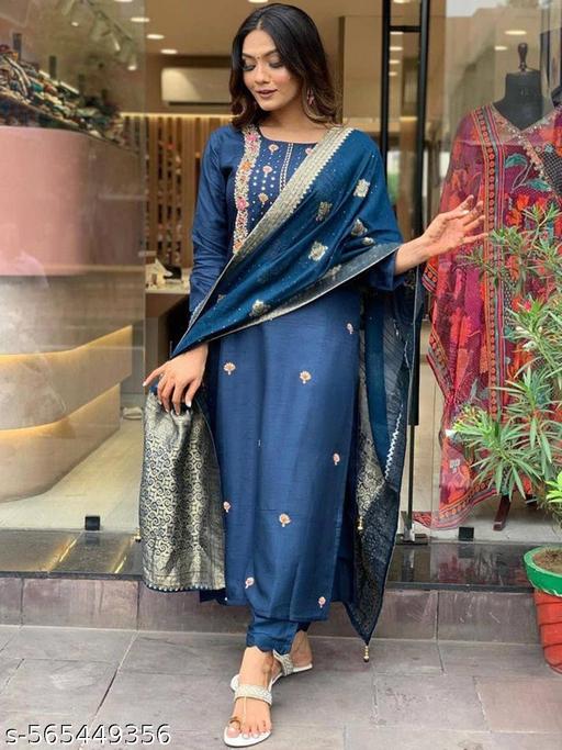 Wedding kurta set women heavy kurta set chanderi silk kurti set