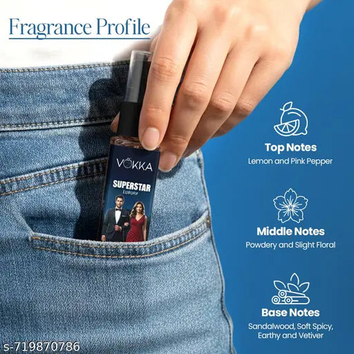 VOKKA Pocket Perfume Superstar 8ml | Unisex Luxury Long Lasting Perfume for Men & Women | Eau De Parfum| EDP Fragrance for Gift | Travel & Skin Friendly | Notes: Lemon Pepper, Floral, Woody Vetiver