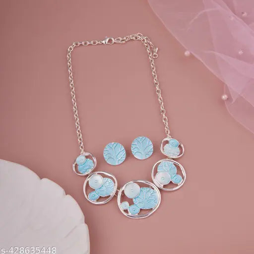 ✨ GC premium jewellery Western New Concept Elegant Designer Necklace and Earring Set for Girls and Women | Luxurious Silver-Plated Necklace with Blue Circular Charms | Perfect for Any Party or Occasion ✨