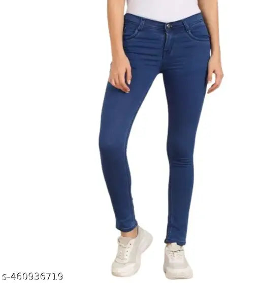 Women Blue slim fit high rise plain solid clean look regular jeans