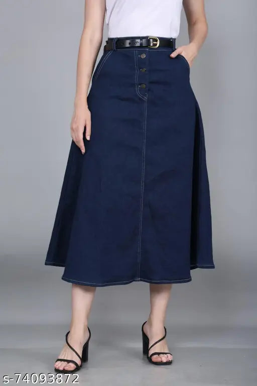 Long Streachable Denim Blue Skirt With Side Pockets |Denim Skirts |Skirts |Long Skirts |Western Skirts |Streachable Skirts |Trendy Skirts |