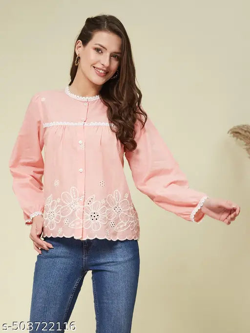 Women's Cotton Rose Pink Stylish Shirt