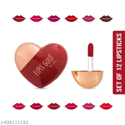 ELPIS GOLD Matte Velvetines Lip Gloss | Matte finish, Long Stay, Smudge Proof & Waterproof | Pack of 12 (10g X 12Pcs)