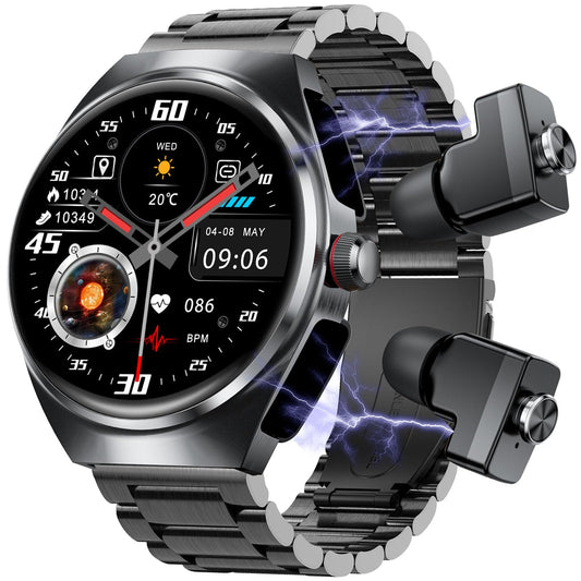 paazomu Smart Watch with Wireless Earbuds, Bluetooth Call Watches for Men 1.53" Steel Material Ultra-Thin Body 9D Sound Effects,Fitness Tracker Sports Watch, Compatible iPhone Android (95 Black) SaumyasStore