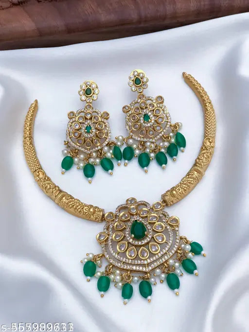 Premium quality MATTE FINISH AD STONE NECKLACE WITH EARRING