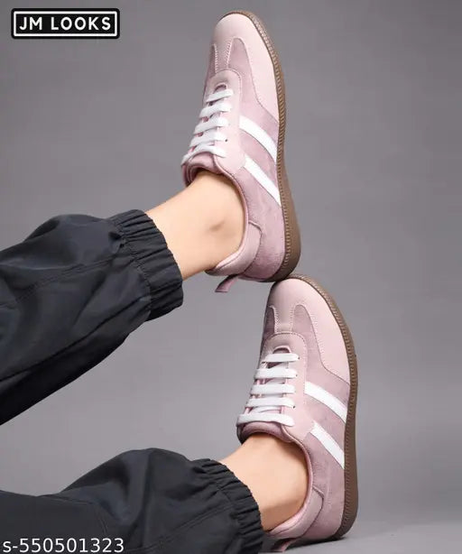 JM  LOOKS Women's Casual Sneakers Shoes Lace-up Chunky Sneakers Comfortable Lightweight Padded Sole - Peach