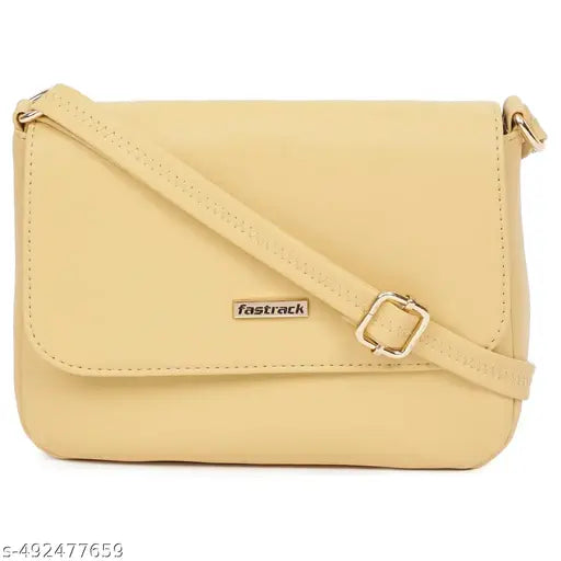 Fastrack Yellow Solid Structured Sling Bag for Women with Non-Detachable Sling Straps