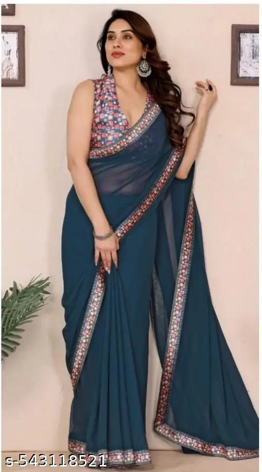 Women's soft Georgette Printed saree with Banglory blouse piece