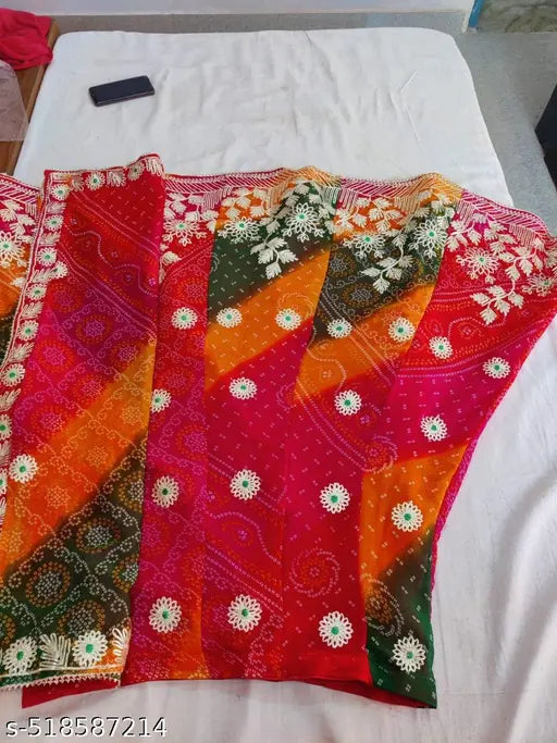 bandhani lehenga,new collection,best Jaipuri traditional lehanga-chunni!.pure goregette fabrics with beautiful charki gotta-patti work,with bandhani print georgette dupatta.