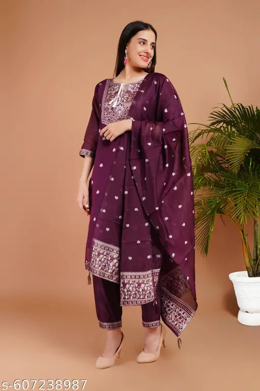 Stylish Jecard Top & Bottom & Duptta Set