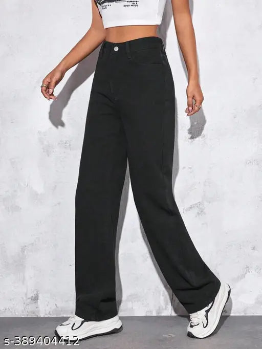 BLACK WIDE LEG DENIM JEANS