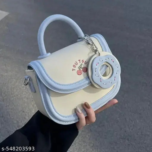 Women's Or Girls Blue Cherry Doughnut Decor Sling/Crossbody Bag