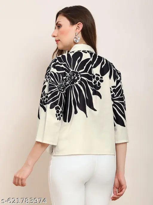 Globus Women Beige Collared Neck Floral Shirt Style Party Top