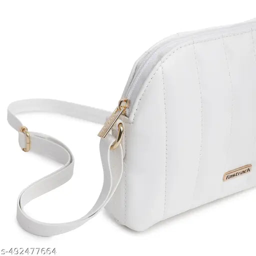 Fastrack Modern Quilted Sling Bag for Women | Trendy, Spacious Bag for Girls, Ladies, Women | Casual Bag Made from High Quality Faux Leather (White)