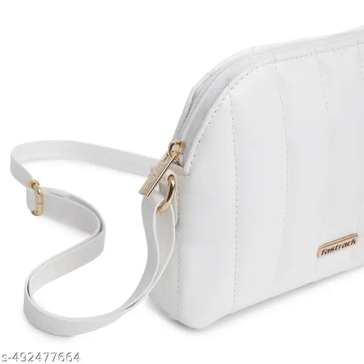 Fastrack Modern Quilted Sling Bag for Women | Trendy, Spacious Bag for Girls, Ladies, Women | Casual Bag Made from High Quality Faux Leather (White)