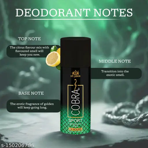 ST.JOHN Deodorant for Men | Cobra 24 Hours Freshness Long Lasting Limited Edition Deo Sports Deodorants 150 ml