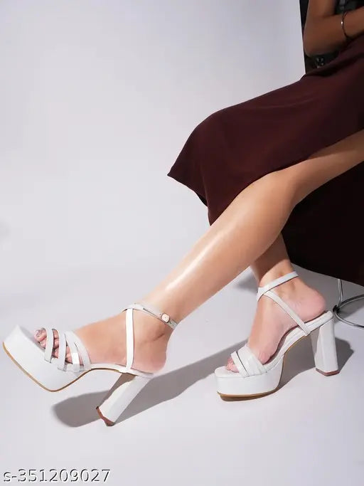 JM Looks White Block Heel sandals for Women