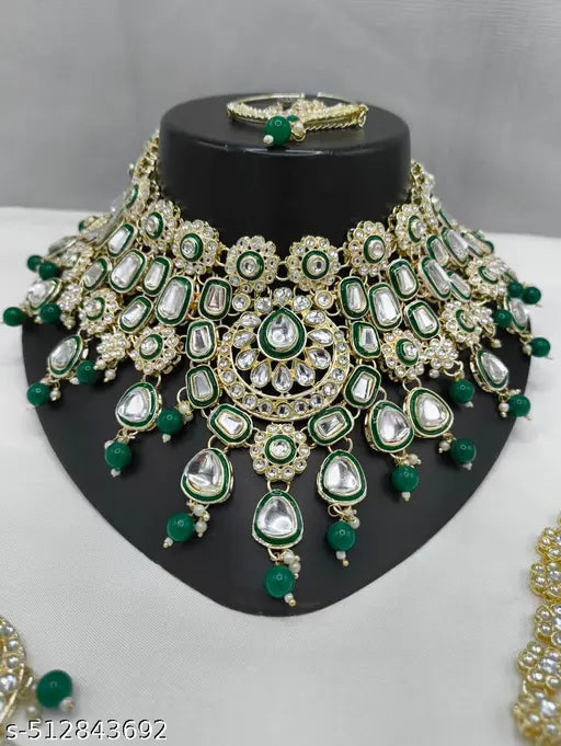 STYLISH KUNDAN CHOKER WEDDING PARTY TRADITIONAL BRIDAL NECKLACE JEWELLERY SET FOR WOMEN