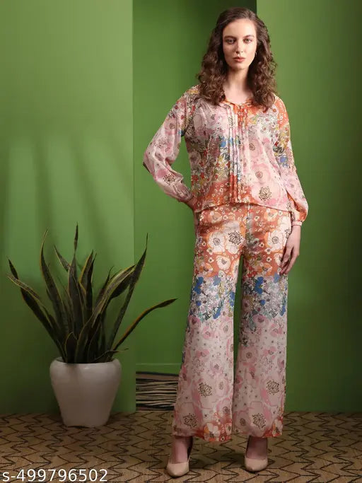 Purvaja Women's Stand Collar Shirt & Trousers Co-Ords Sets