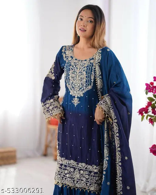 New Designer Collection in Pure Chinnon With Heavy Embroidery Stitched Ready to Wear Suit