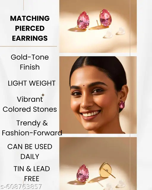 Mansiyaorange Pink Cubic Zerconia AD Stone Amercican  Gold Plated Party Office Function Wear Necklace Imitation Choker Jewelry Set For Women