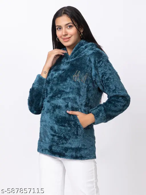 RG BY SS CLOTHING Winter Wear Casual Wear Weastern Wear Soft & Warm Furry Sherpa Women Full Sleeve Hoodie
