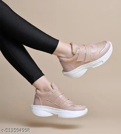 JM Looks Women Casual Sneakers Shoes with Double Velcro Straps Comfortable Cushion Footbed for casual, workouts, travel - Peach