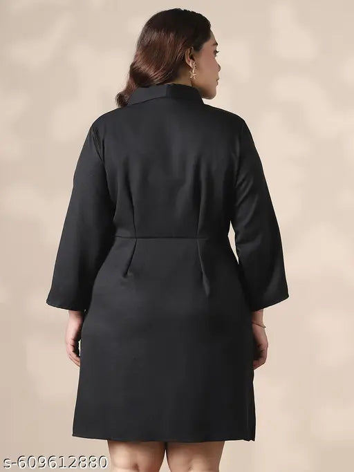 Globus Gloplus Women Black Shawl Lapel Plus Size Mini Workwear Blazer Dress