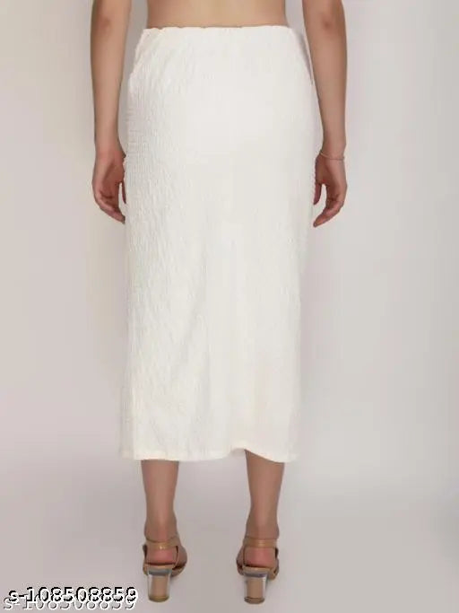 Jakanary White Textured side slit skirt