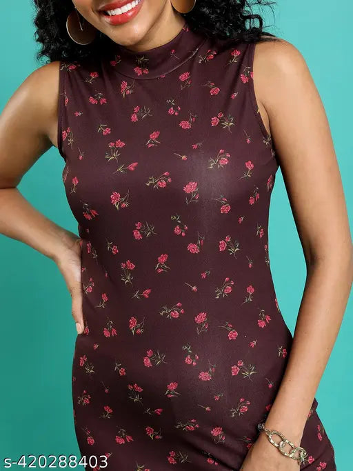 Ketch Women Maroon Multi Printed Bodycon Dress