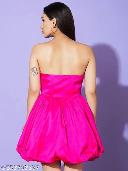 Globus Women Pink Solid Off-Shoulder A-Line Party Dress