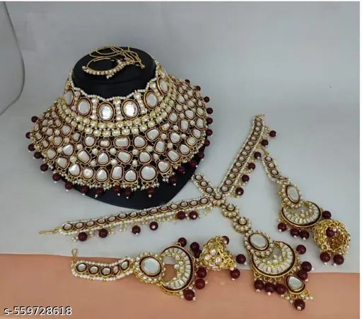 LATEST STYLISH KUNDAN CHOKER WEDDING PARTY TRADITIONAL BRIDAL NECKLACE JEWELLERY SET FOR WOMEN