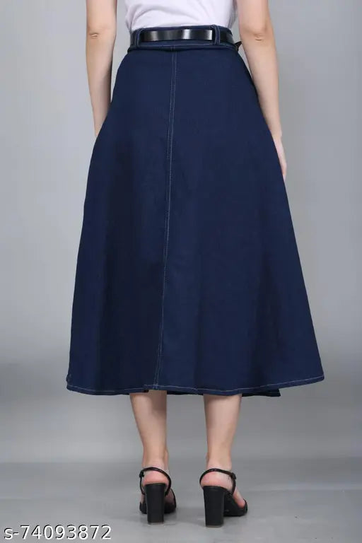Long Streachable Denim Blue Skirt With Side Pockets |Denim Skirts |Skirts |Long Skirts |Western Skirts |Streachable Skirts |Trendy Skirts |