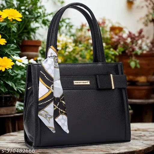 Elegant Cream Handheld Bag with Stylish Scarf Accent