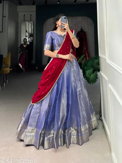 Lehenga Kanchipuram Zari Woven Lehenga with  Silk Dupatta & Blouse – Elegant Festive Wear, Fully Stitched & Stunning Design